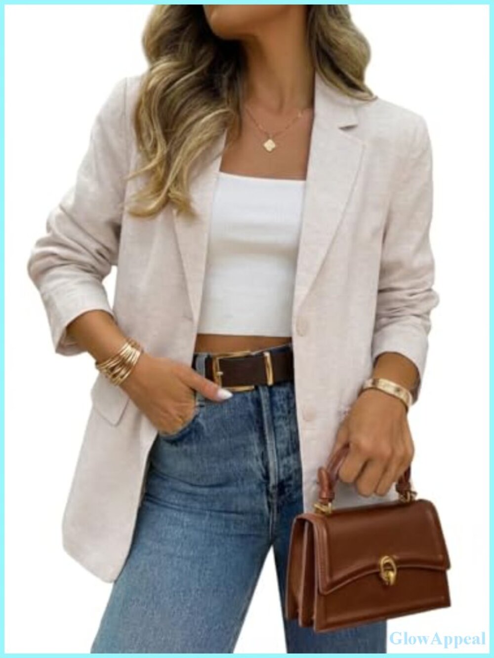 Linen Blend Notch Lapel Button Front Blazer Lightweight Long Sleeve